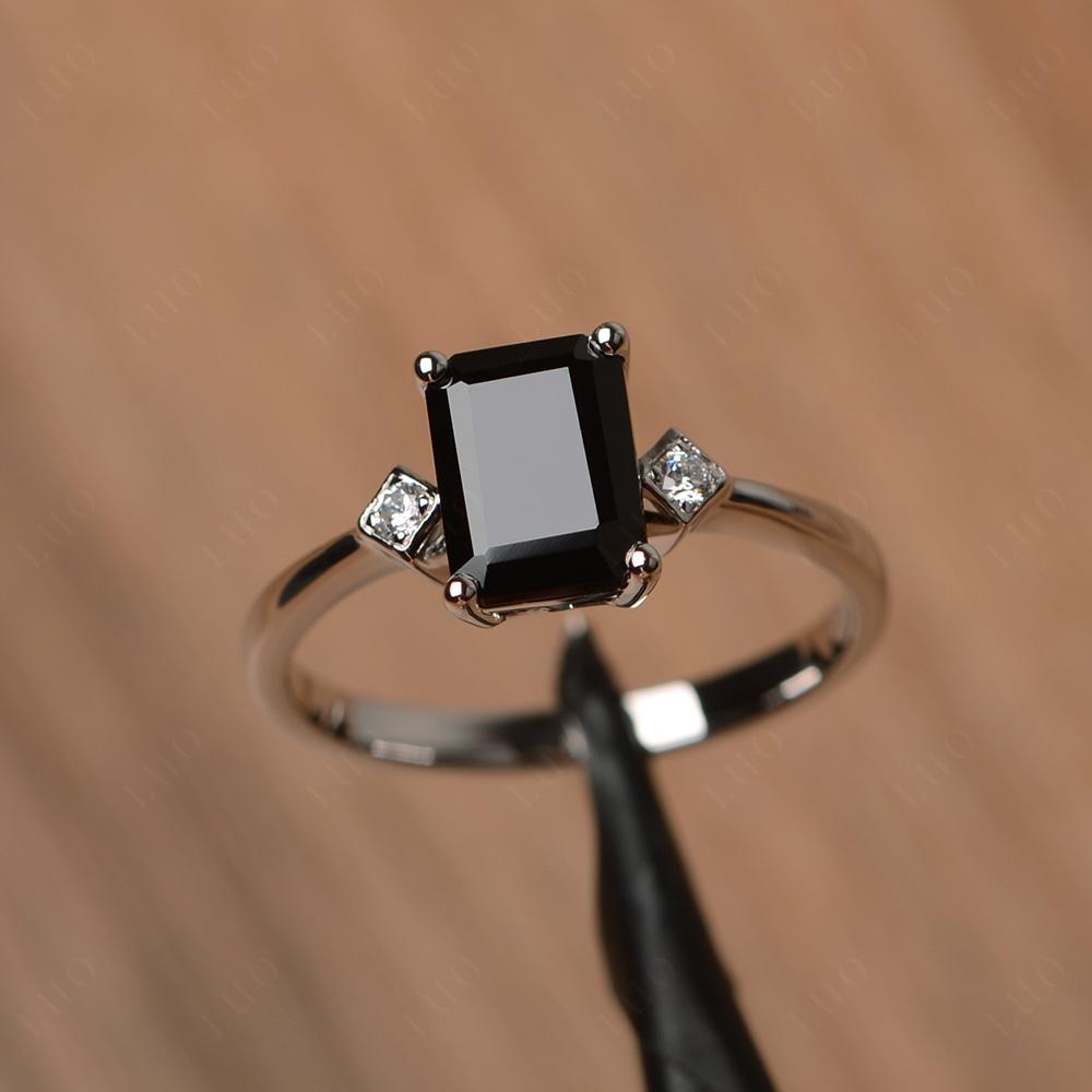 Emerald Cut Black Stone Engagement Ring - LUO Jewelry