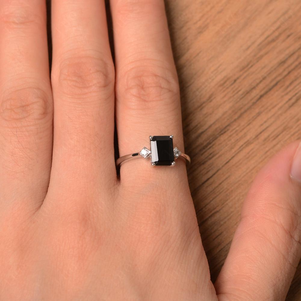 Emerald Cut Black Stone Engagement Ring - LUO Jewelry