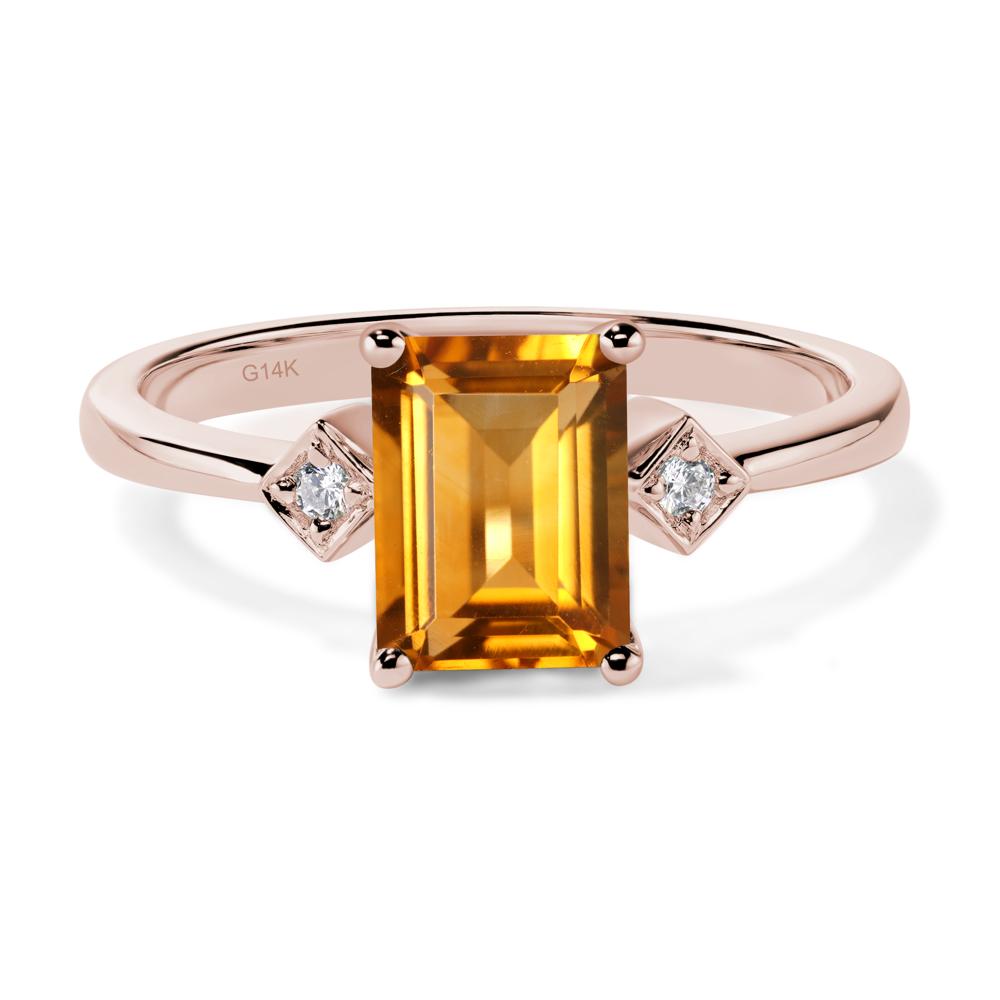 Emerald Cut Citrine Engagement Ring - LUO Jewelry #metal_14k rose gold