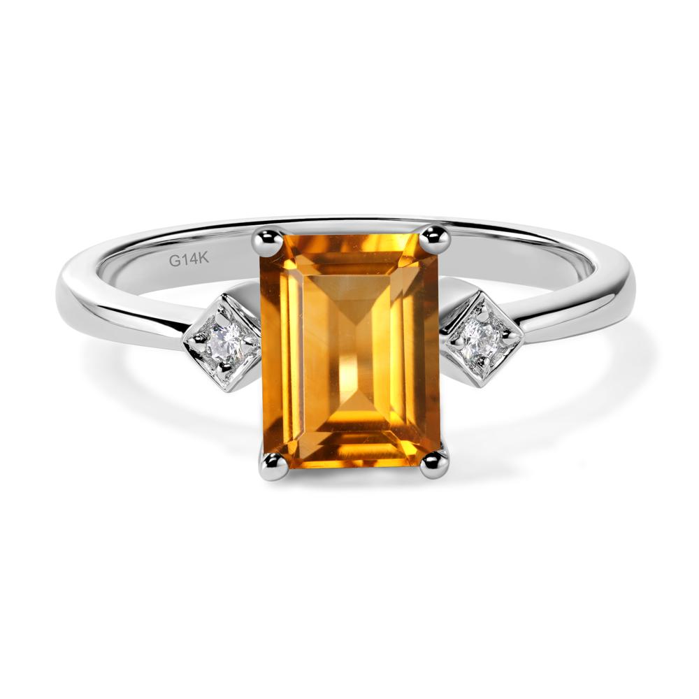 Emerald Cut Citrine Engagement Ring - LUO Jewelry #metal_14k white gold