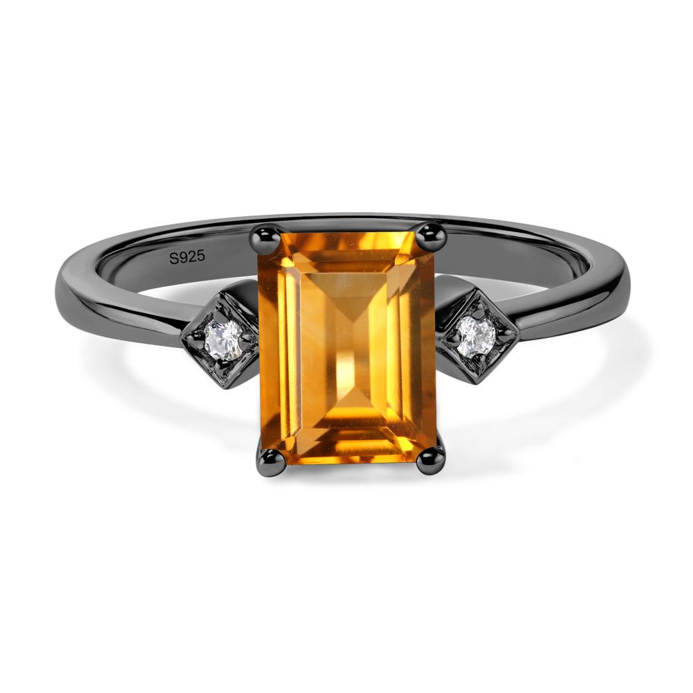 Emerald Cut Citrine Engagement Ring - LUO Jewelry #metal_black finish sterling silver
