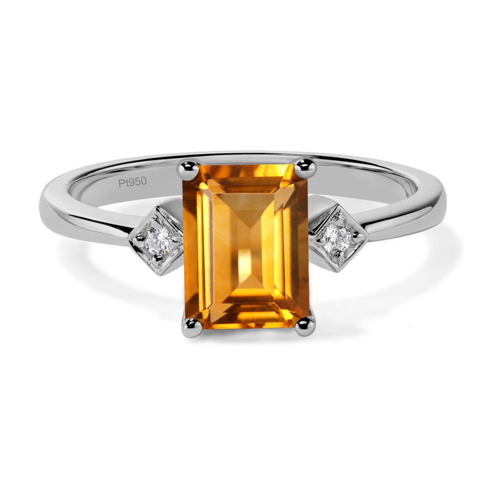 Emerald Cut Citrine Engagement Ring - LUO Jewelry #metal_platinum
