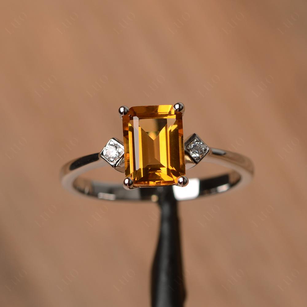 Emerald Cut Citrine Engagement Ring Gold - LUO Jewelry