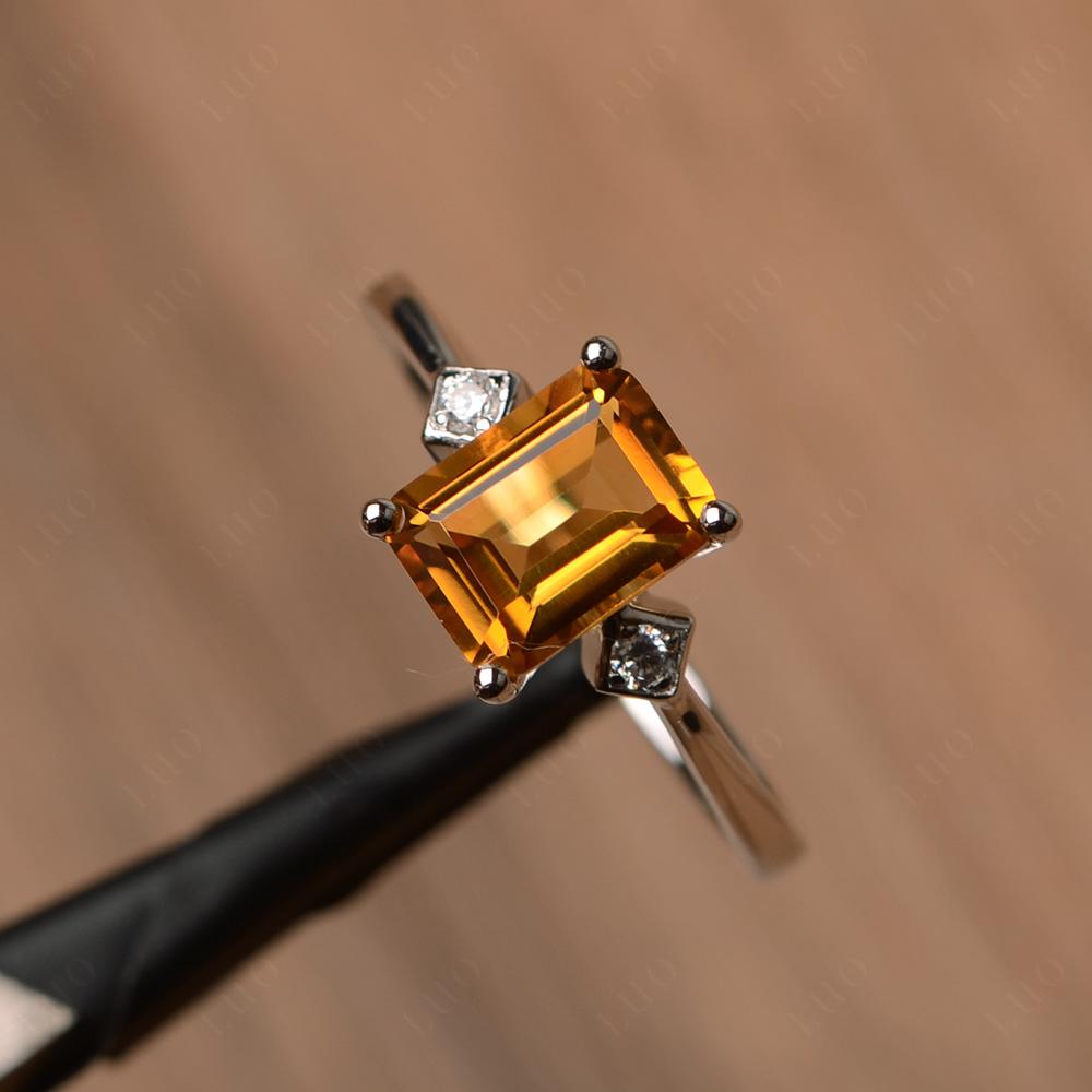 Emerald Cut Citrine Engagement Ring Gold - LUO Jewelry