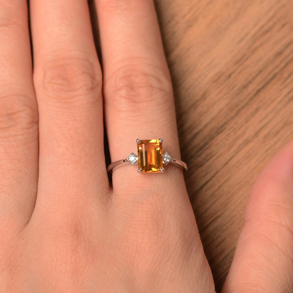 Emerald Cut Citrine Engagement Ring Gold - LUO Jewelry