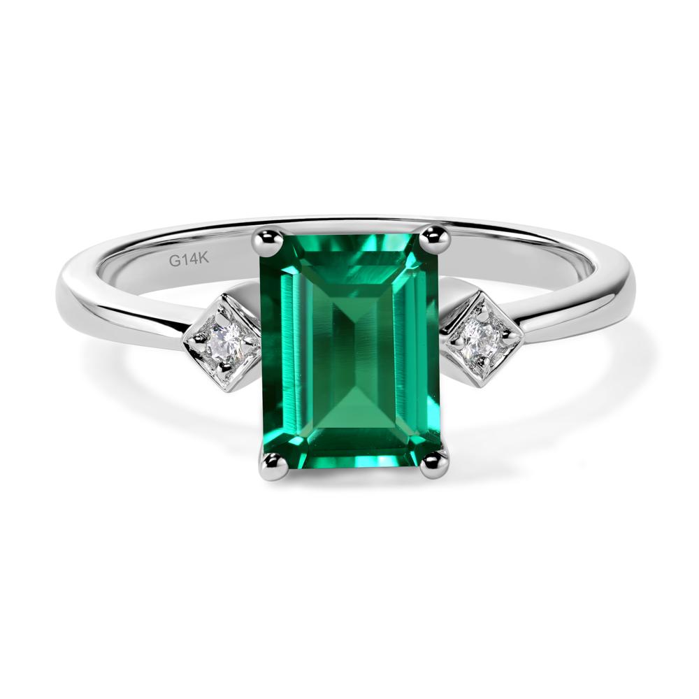 Emerald Cut Lab Created Emerald Engagement Ring - LUO Jewelry #metal_14k white gold