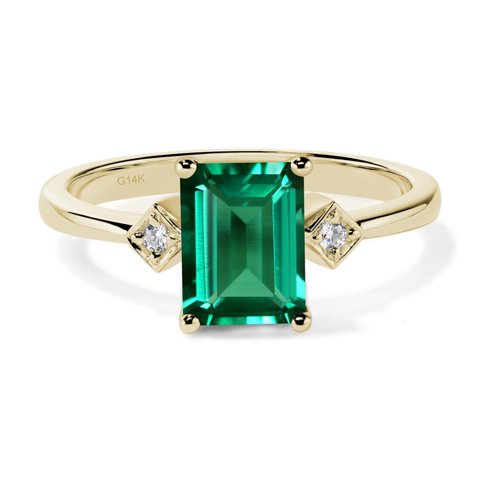 Emerald Cut Lab Created Emerald Engagement Ring - LUO Jewelry #metal_14k yellow gold