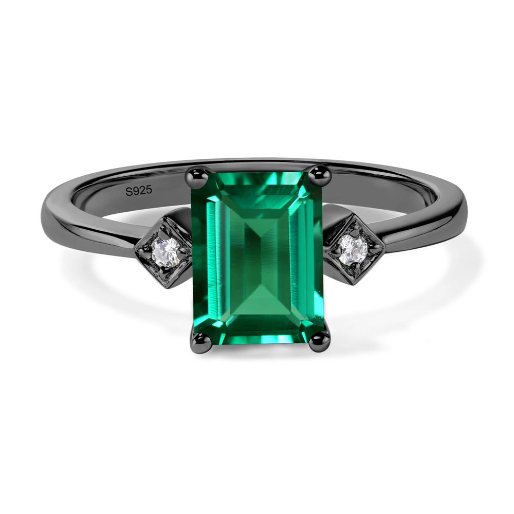 Emerald Cut Lab Created Emerald Engagement Ring - LUO Jewelry #metal_black finish sterling silver