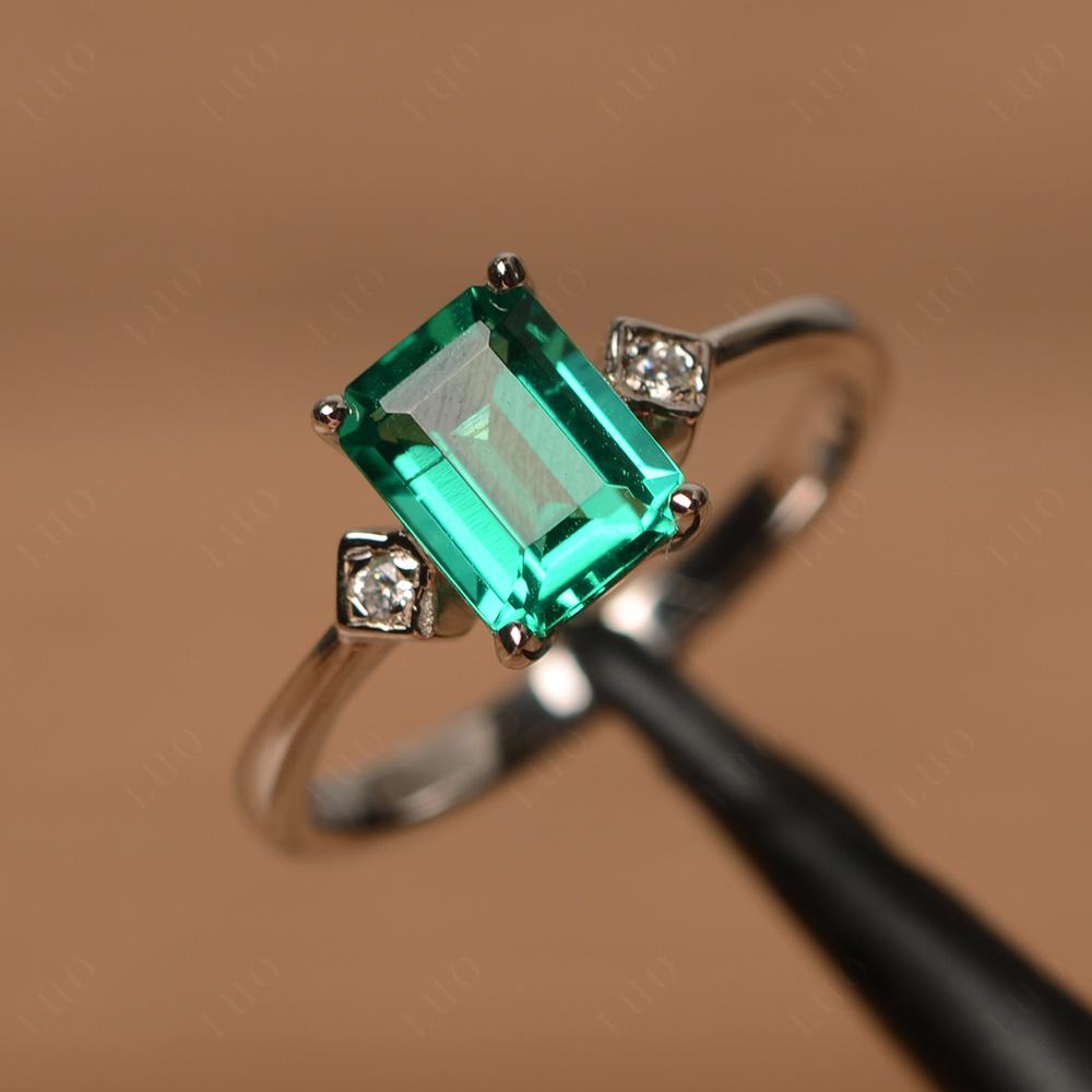 Emerald Cut Lab Created Emerald Engagement Ring - LUO Jewelry