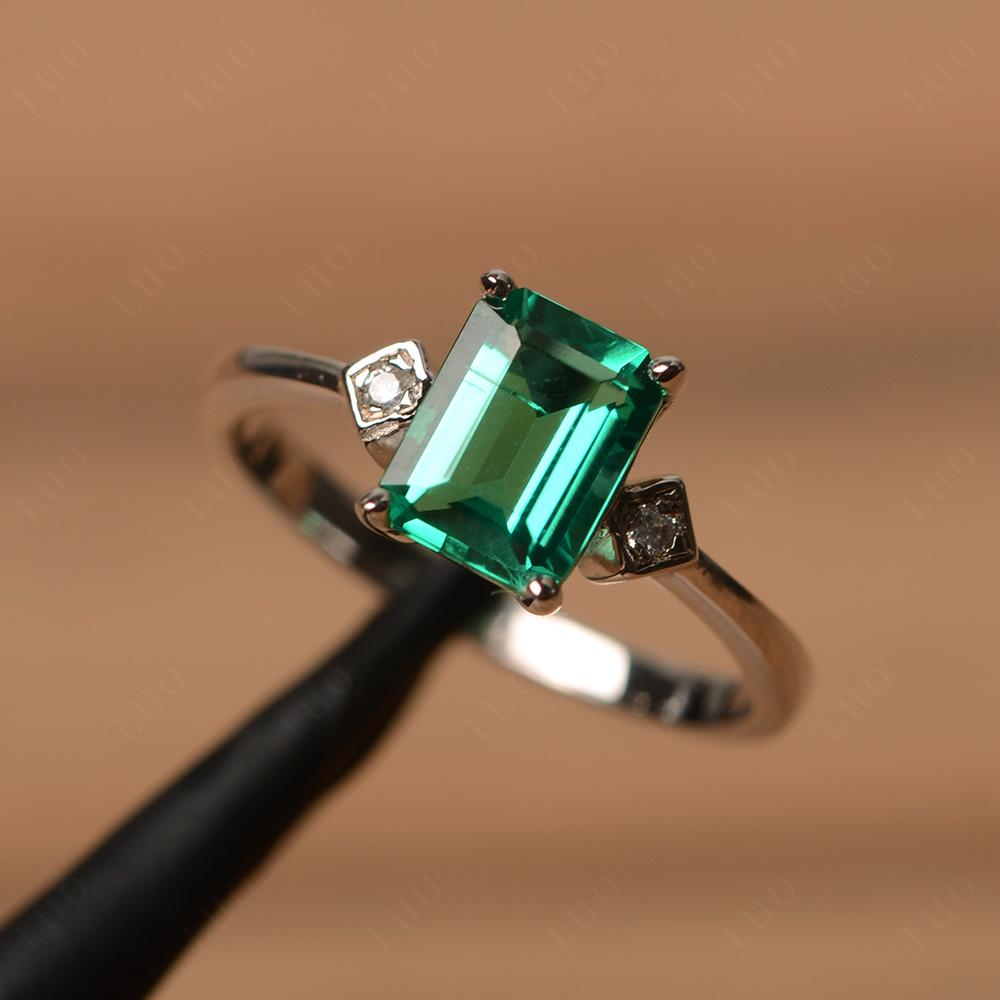 Emerald Cut Lab Created Emerald Engagement Ring - LUO Jewelry