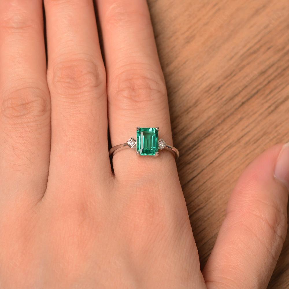 Emerald Cut Lab Created Emerald Engagement Ring - LUO Jewelry