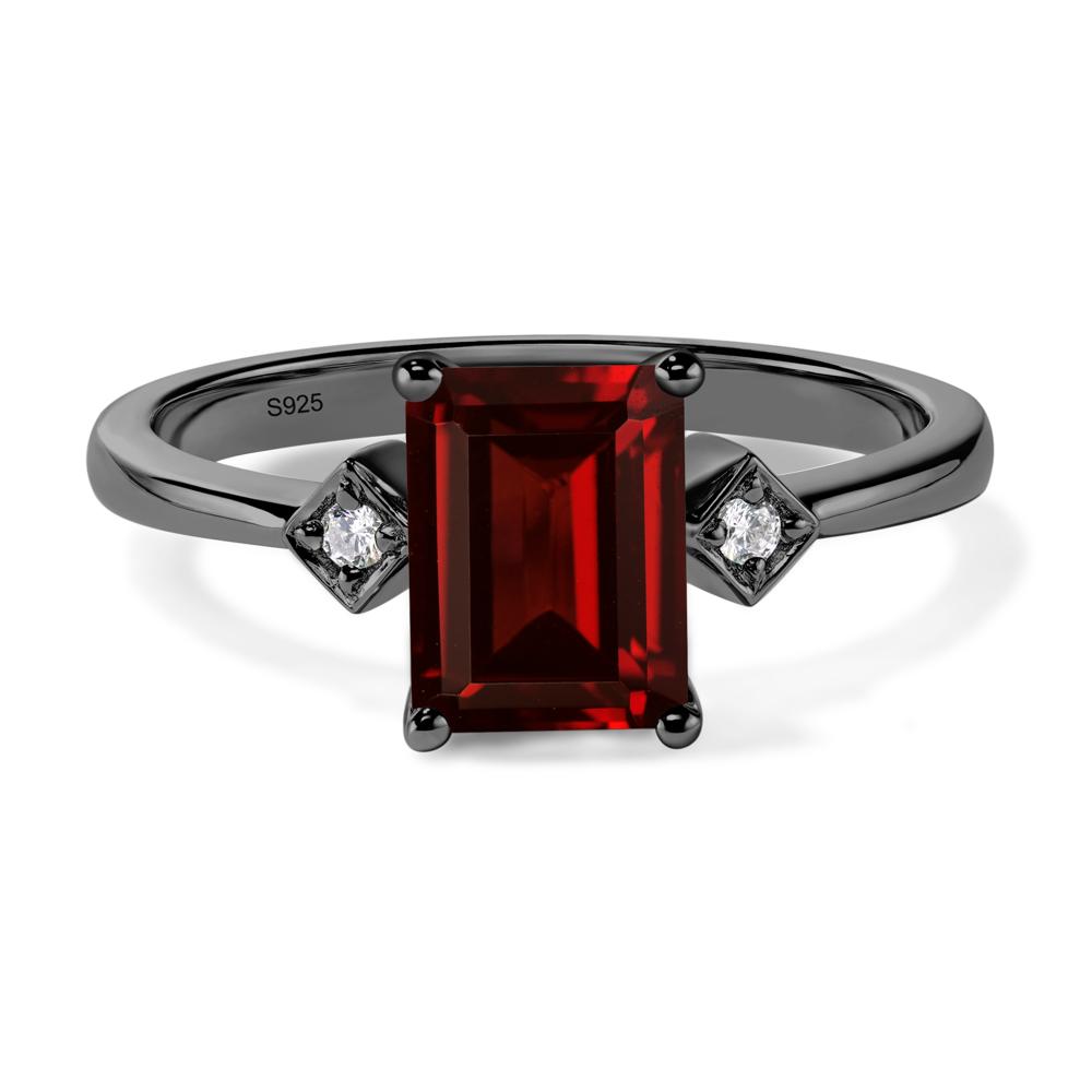 Emerald Cut Garnet Engagement Ring - LUO Jewelry #metal_black finish sterling silver