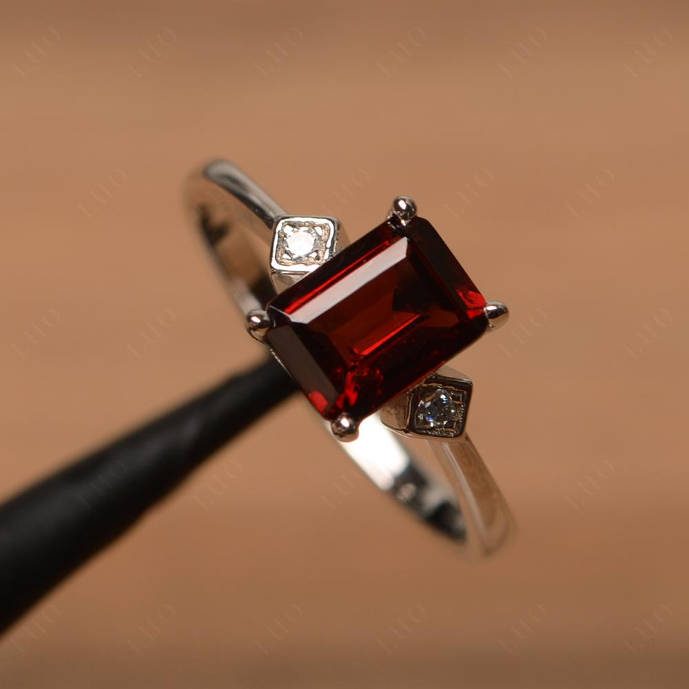 Emerald Cut Garnet Engagement Ring - LUO Jewelry