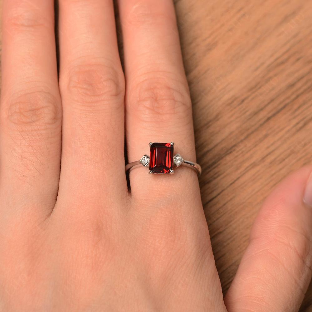 Emerald Cut Garnet Engagement Ring - LUO Jewelry