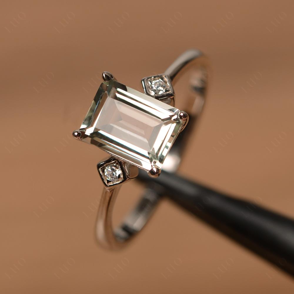 Emerald Cut Green Amethyst Engagement Ring - LUO Jewelry