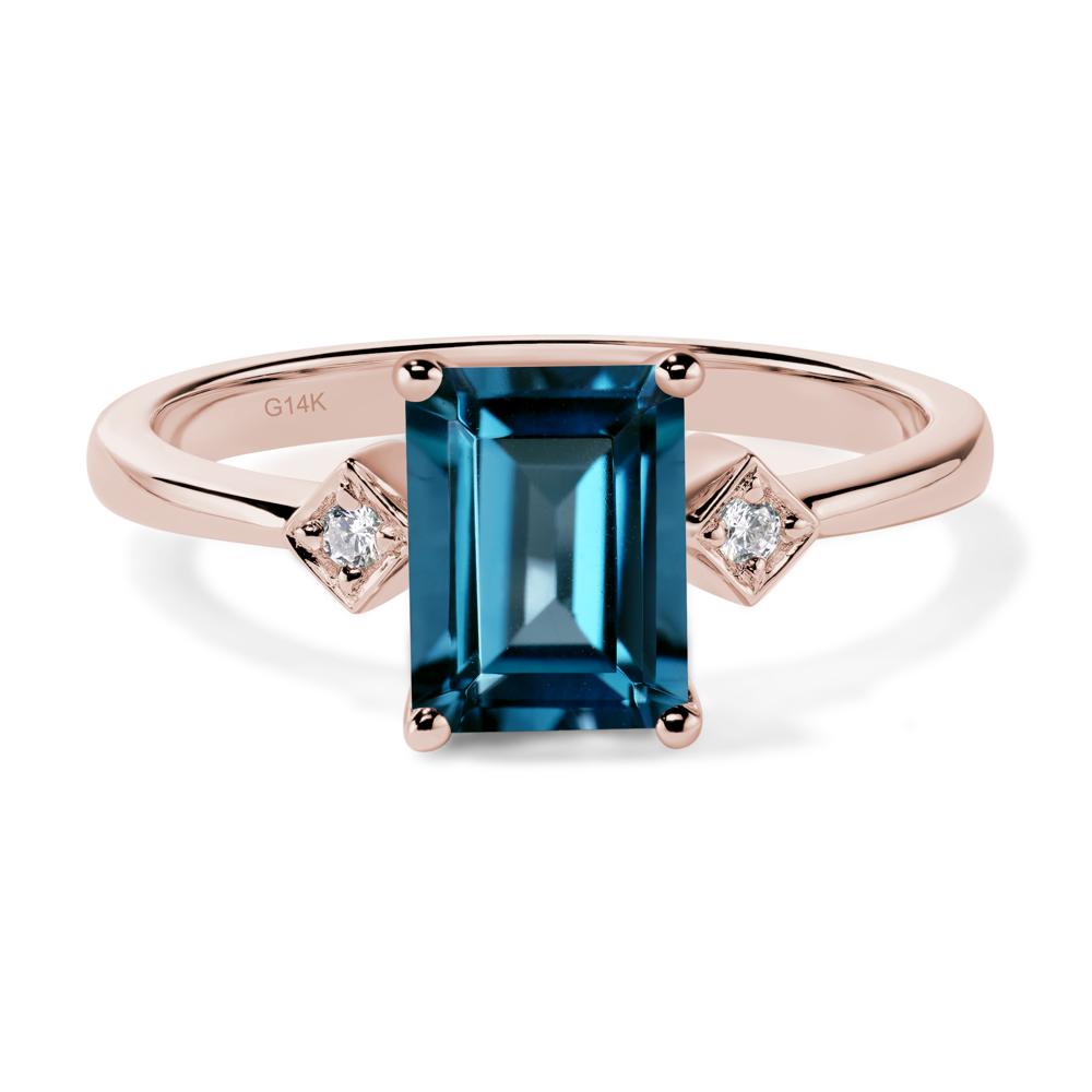 Emerald Cut London Blue Topaz Engagement Ring - LUO Jewelry #metal_14k rose gold