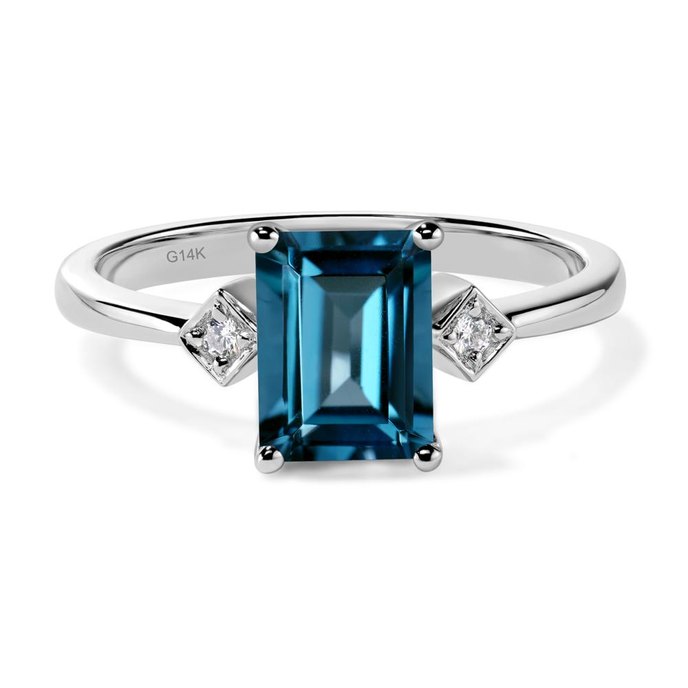 Emerald Cut London Blue Topaz Engagement Ring - LUO Jewelry #metal_14k white gold