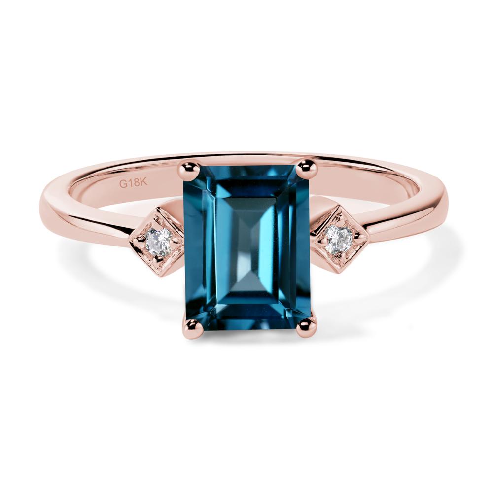 Emerald Cut London Blue Topaz Engagement Ring - LUO Jewelry #metal_18k rose gold