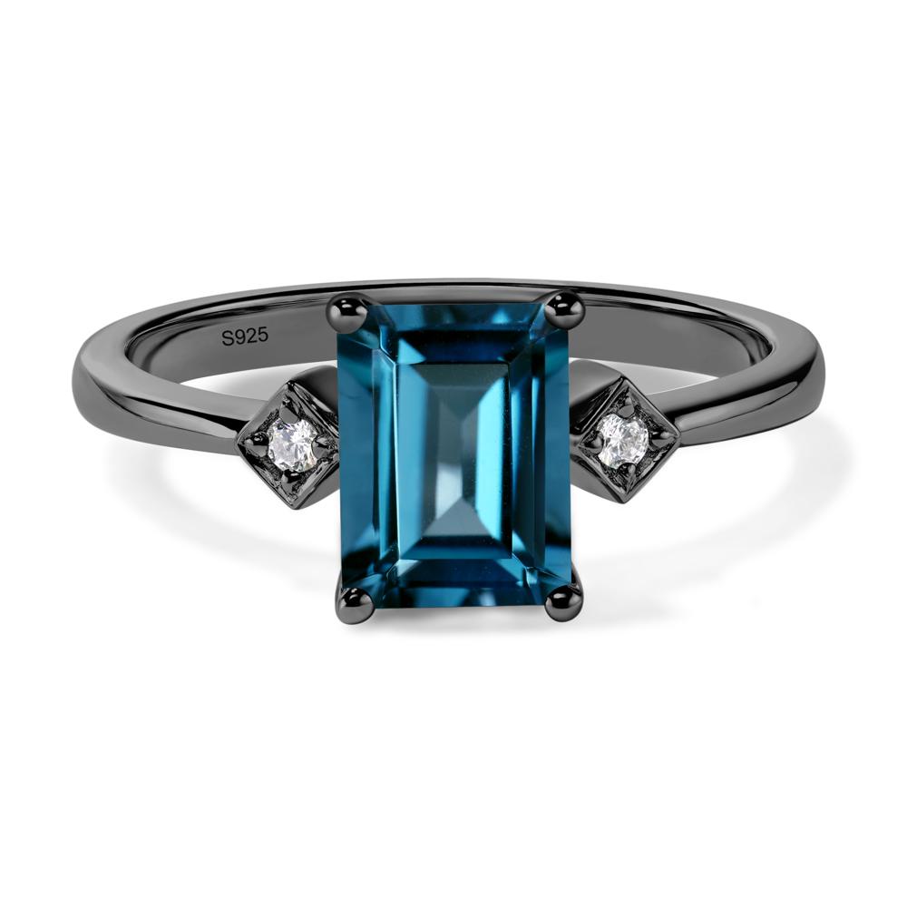 Emerald Cut London Blue Topaz Engagement Ring - LUO Jewelry #metal_black finish sterling silver