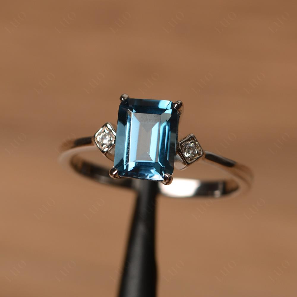 Emerald Cut London Blue Topaz Engagement Ring - LUO Jewelry