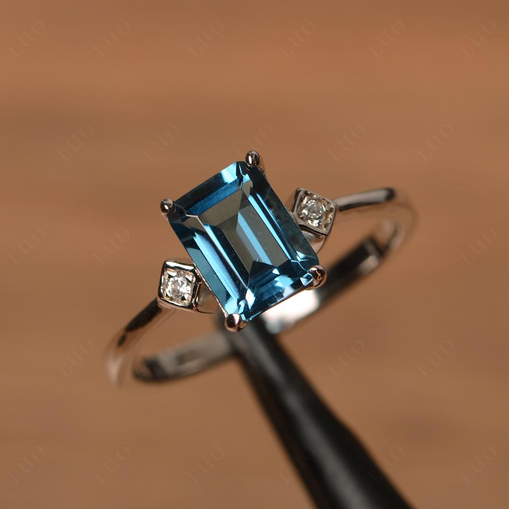 Emerald Cut London Blue Topaz Engagement Ring - LUO Jewelry