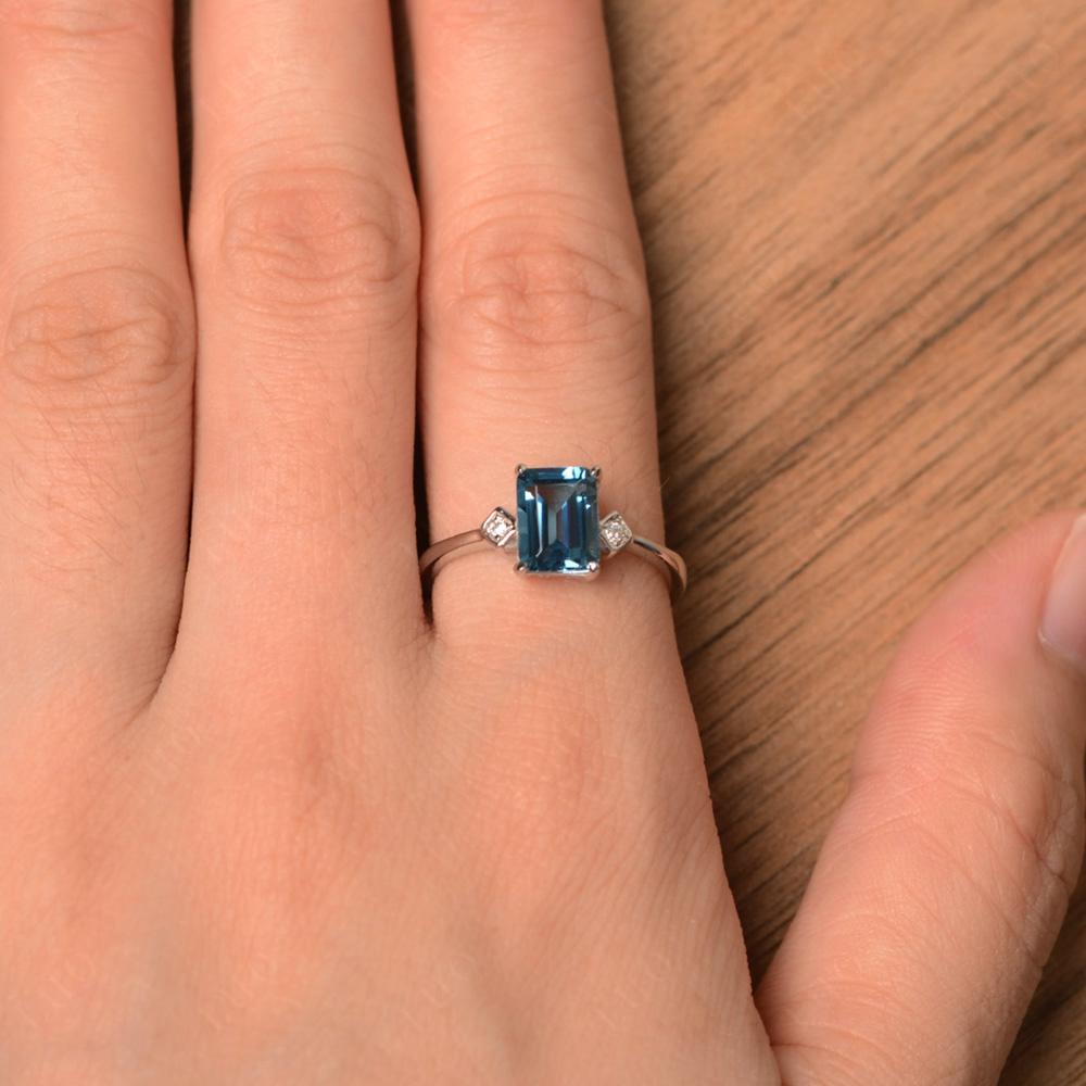 Emerald Cut London Blue Topaz Engagement Ring - LUO Jewelry