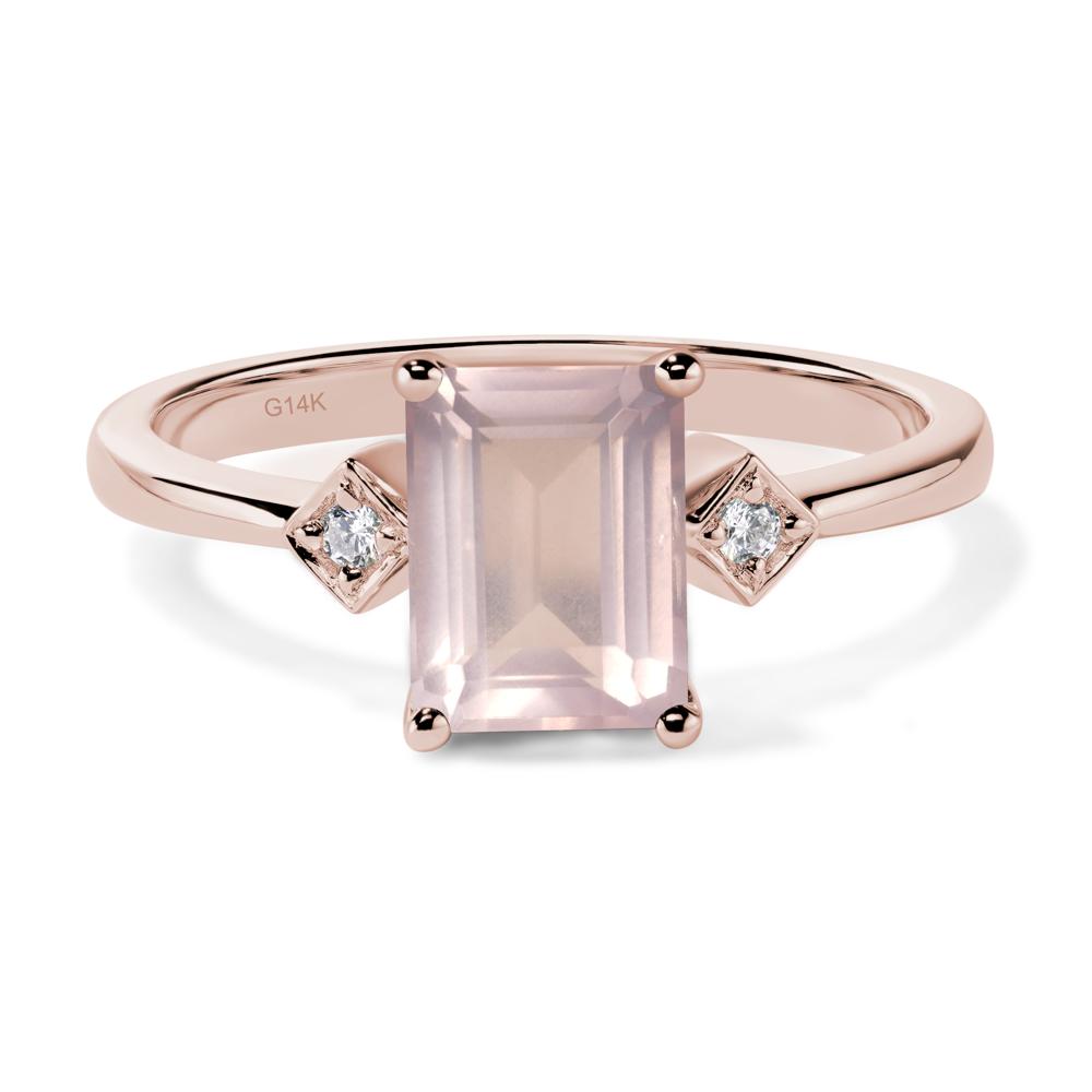 Emerald Cut Rose Quartz Engagement Ring - LUO Jewelry #metal_14k rose gold