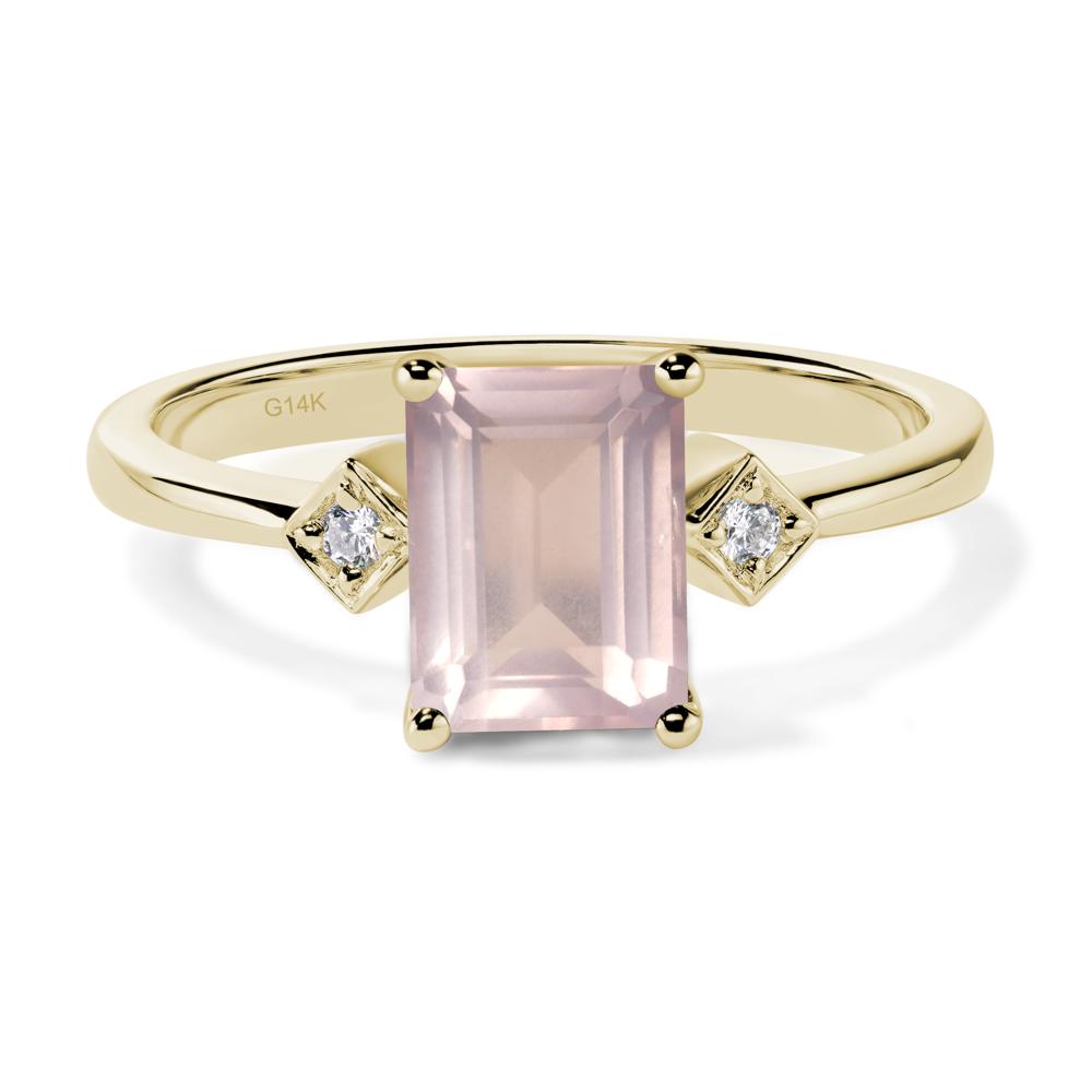 Emerald Cut Rose Quartz Engagement Ring - LUO Jewelry #metal_14k yellow gold