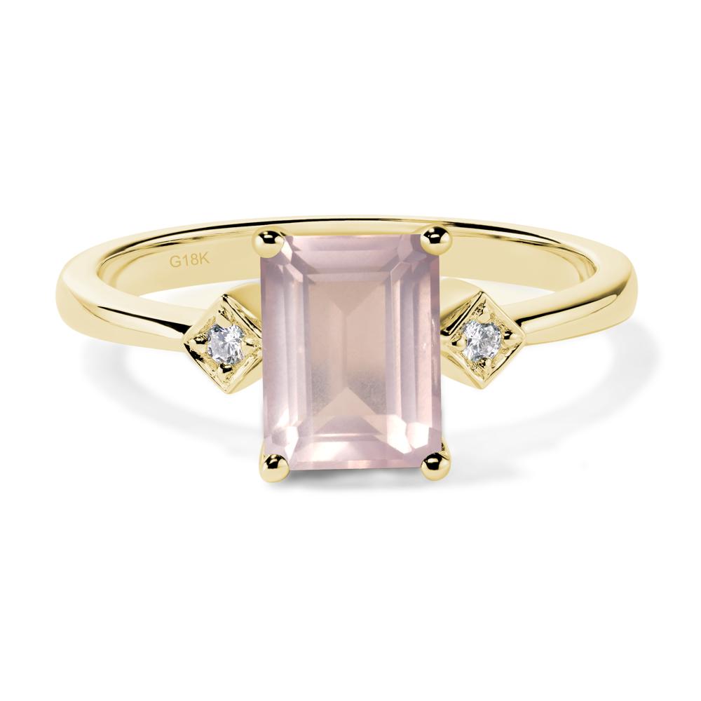 Emerald Cut Rose Quartz Engagement Ring - LUO Jewelry #metal_18k yellow gold