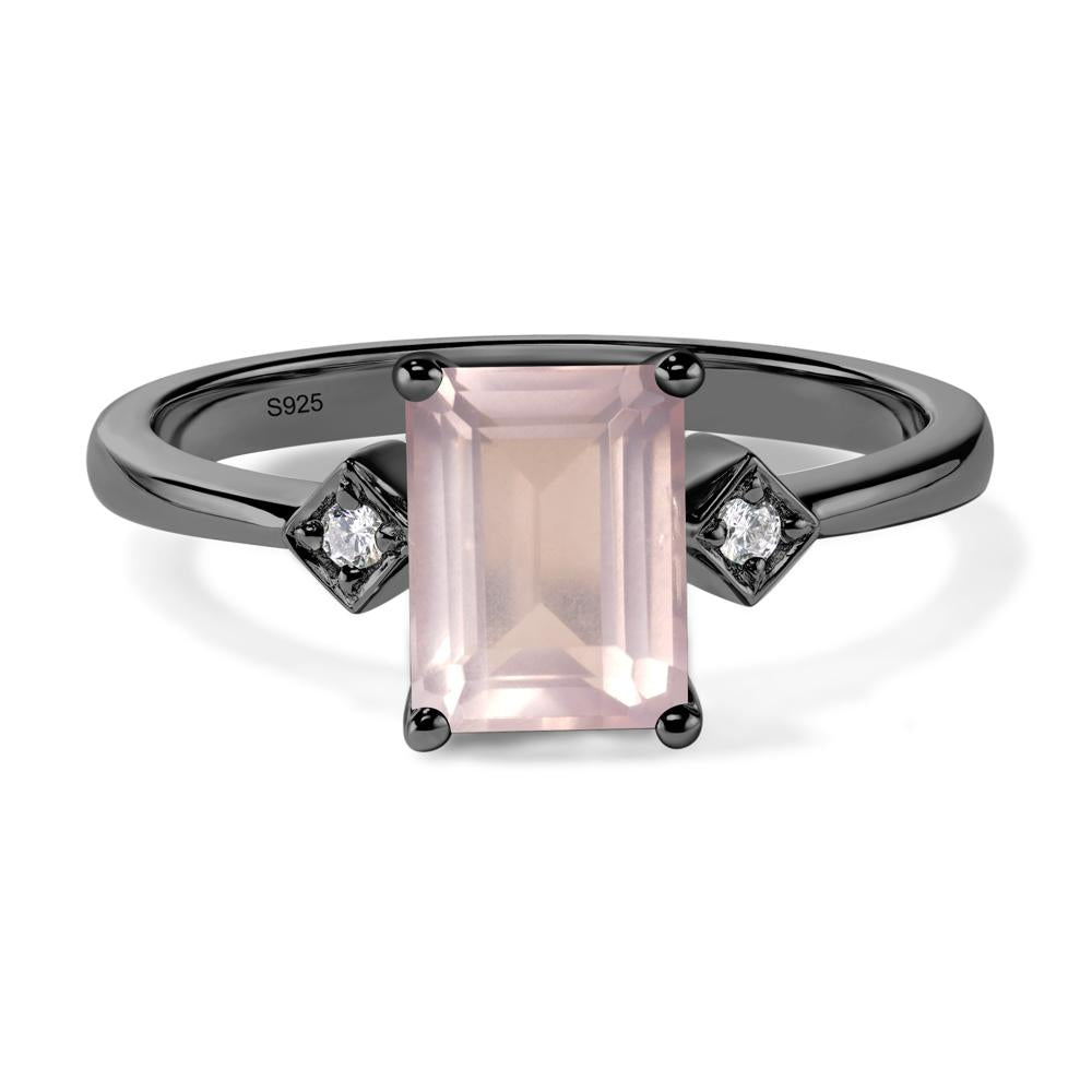 Emerald Cut Rose Quartz Engagement Ring - LUO Jewelry #metal_black finish sterling silver