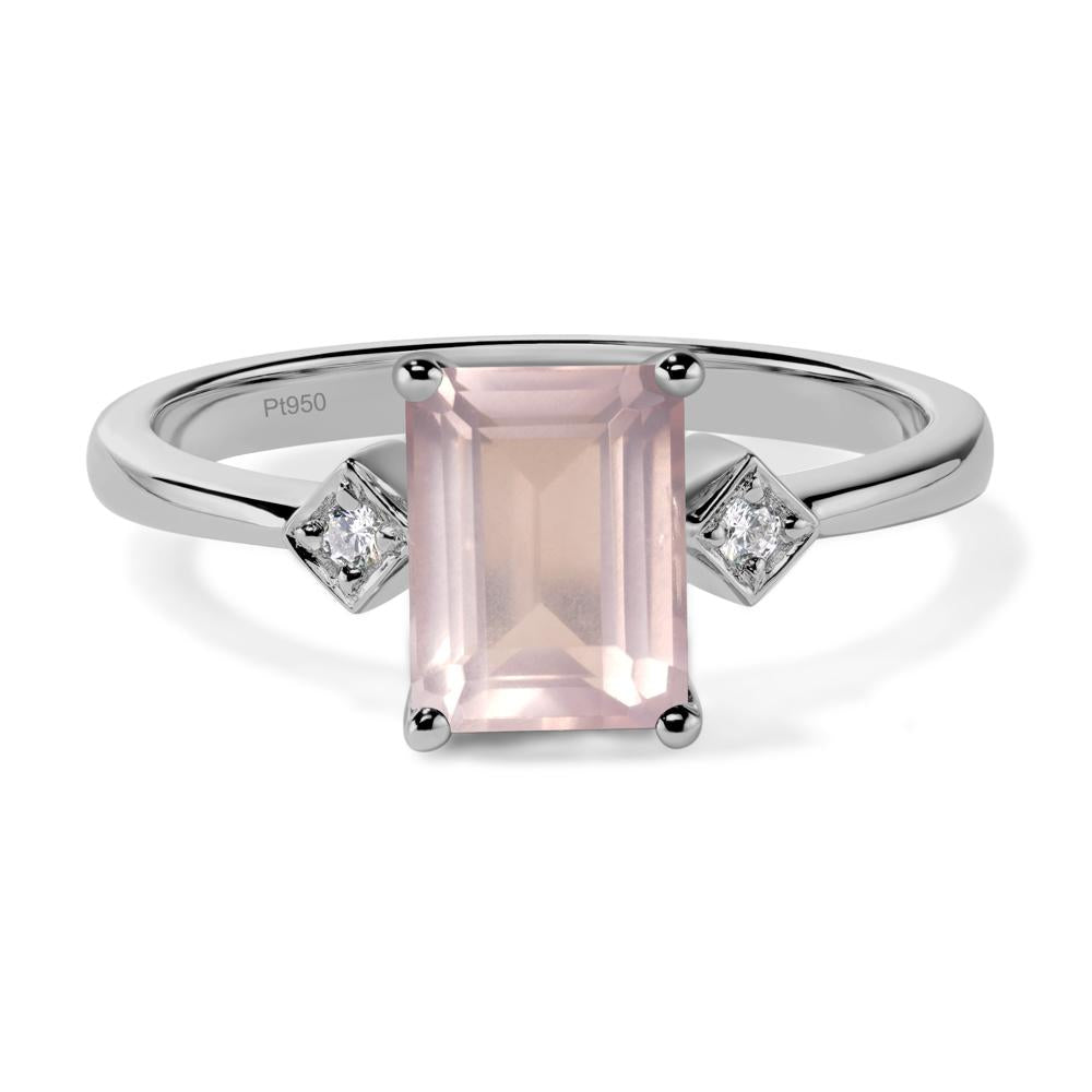 Emerald Cut Rose Quartz Engagement Ring - LUO Jewelry #metal_platinum