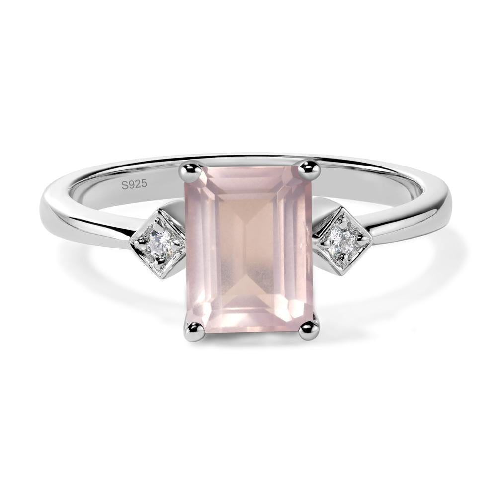 Emerald Cut Rose Quartz Engagement Ring - LUO Jewelry #metal_sterling silver