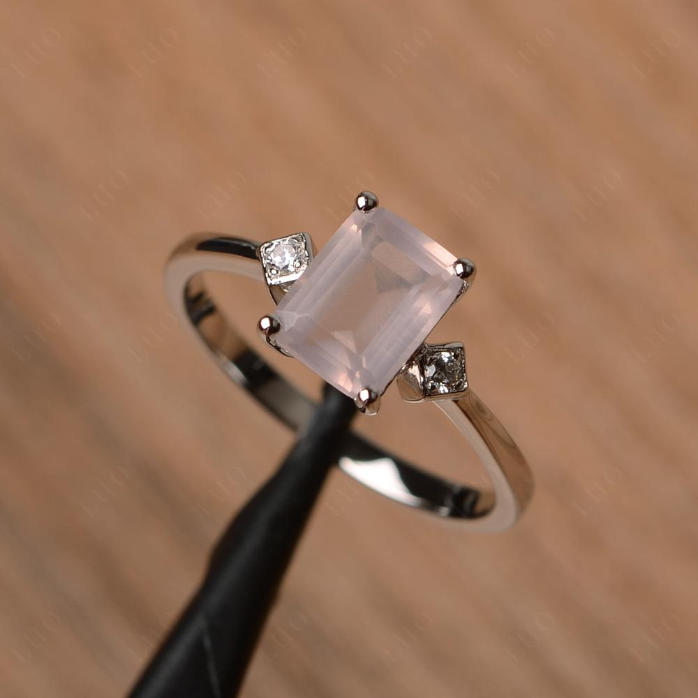 Emerald Cut Rose Quartz Engagement Ring - LUO Jewelry