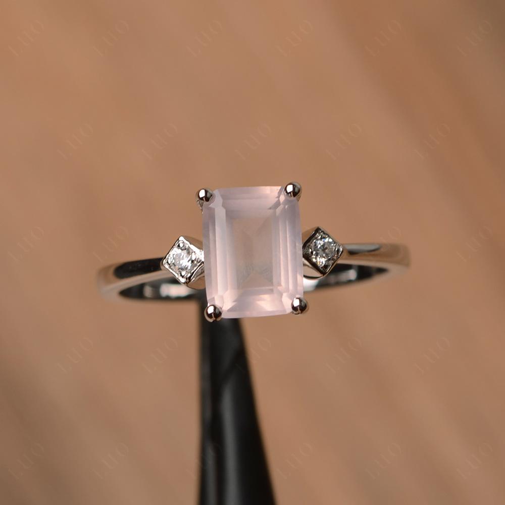 Emerald Cut Rose Quartz Engagement Ring - LUO Jewelry