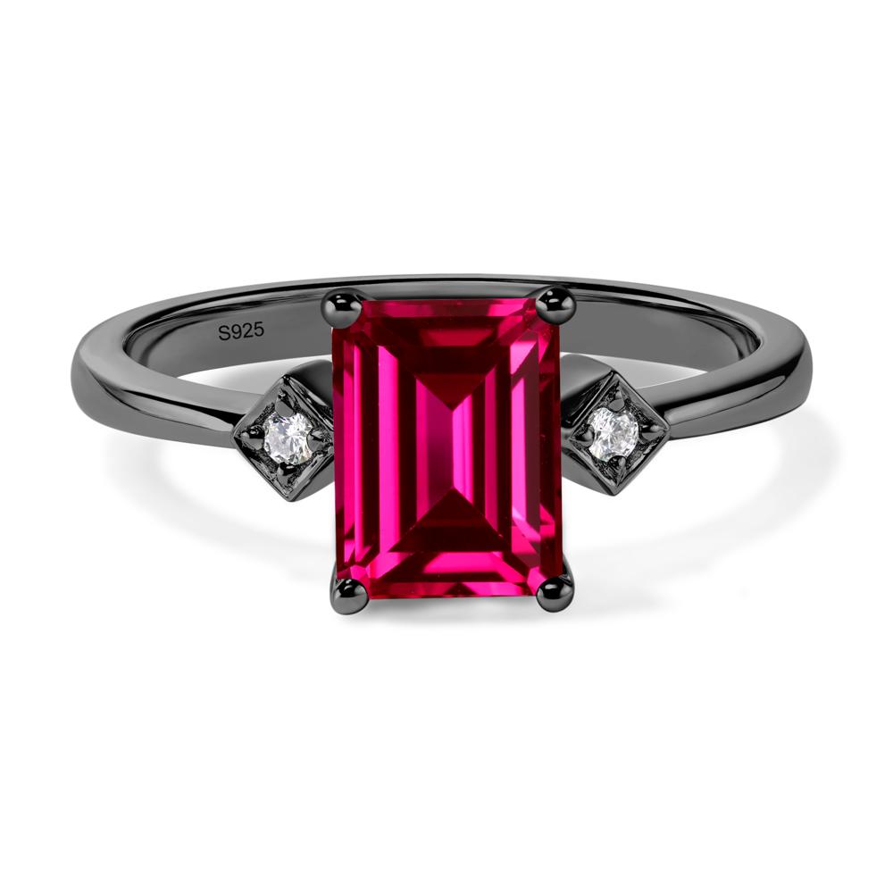 Emerald Cut Ruby Engagement Ring - LUO Jewelry #metal_black finish sterling silver