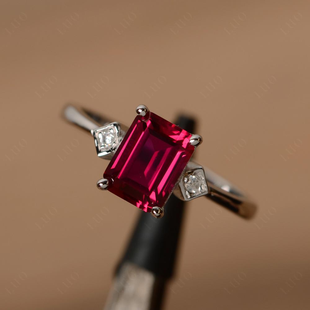 Emerald Cut Ruby Engagement Ring Gold - LUO Jewelry