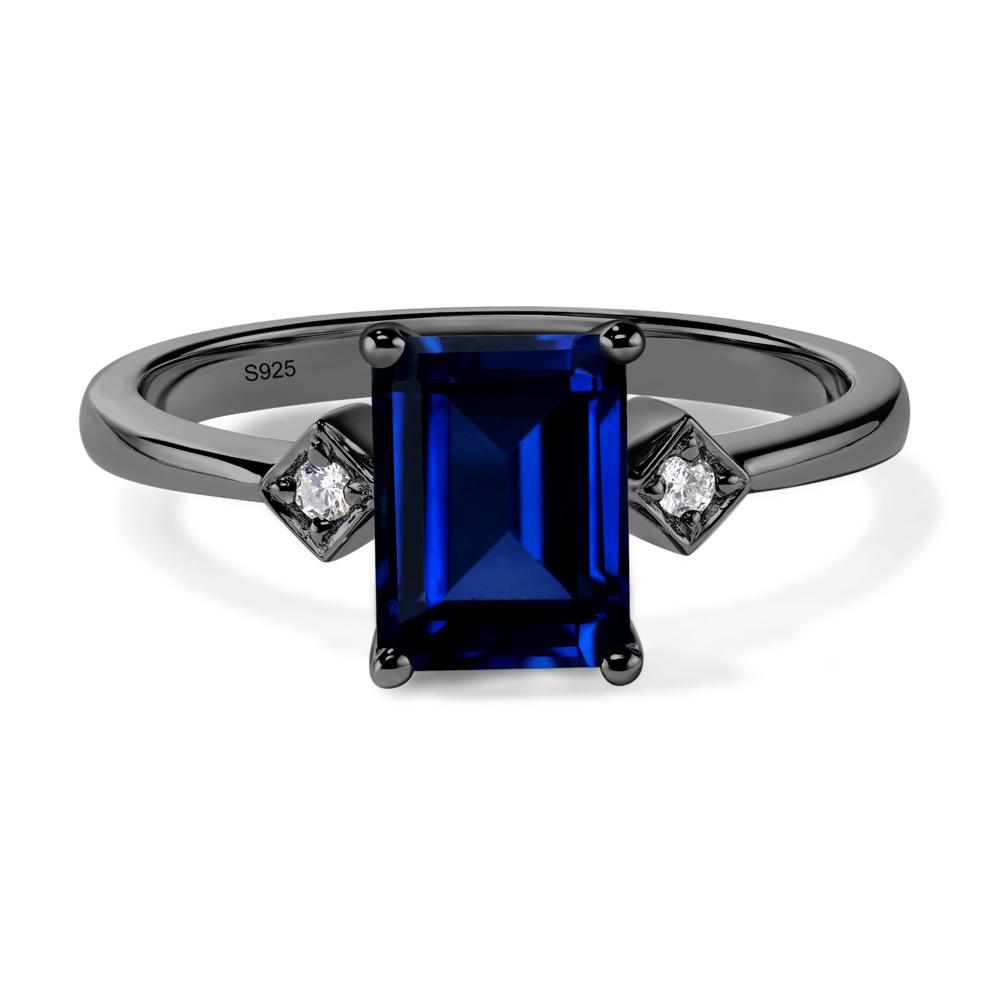 Emerald Cut Lab Created Sapphire Engagement Ring - LUO Jewelry #metal_black finish sterling silver