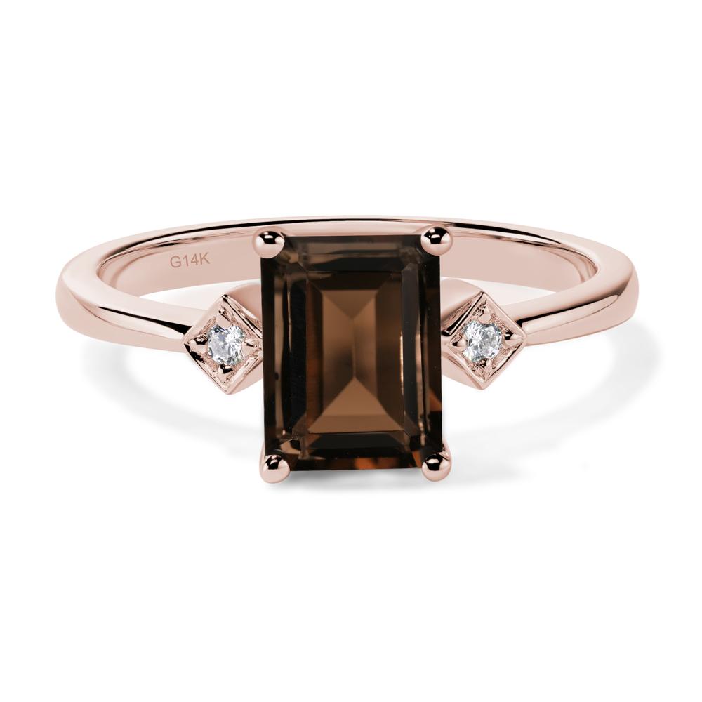 Emerald Cut Smoky Quartz Engagement Ring - LUO Jewelry #metal_14k rose gold