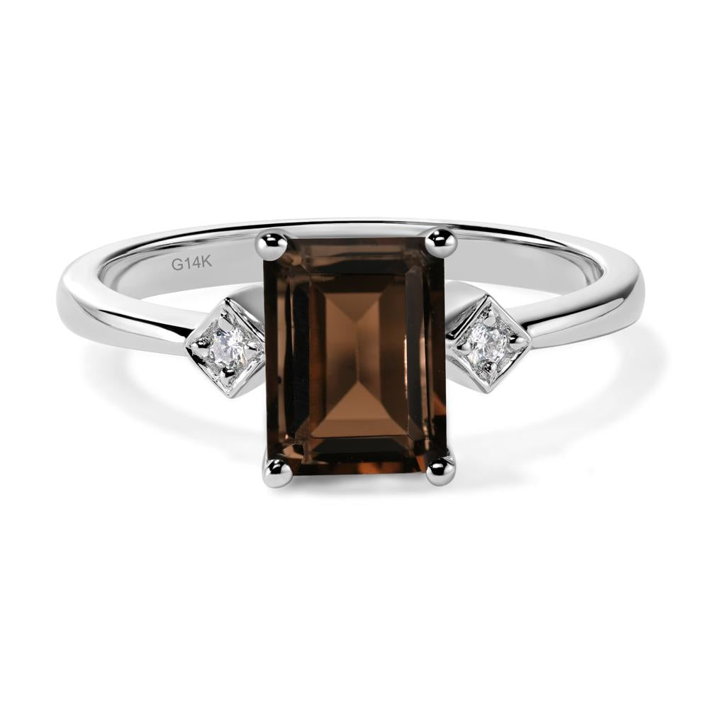 Emerald Cut Smoky Quartz Engagement Ring - LUO Jewelry #metal_14k white gold