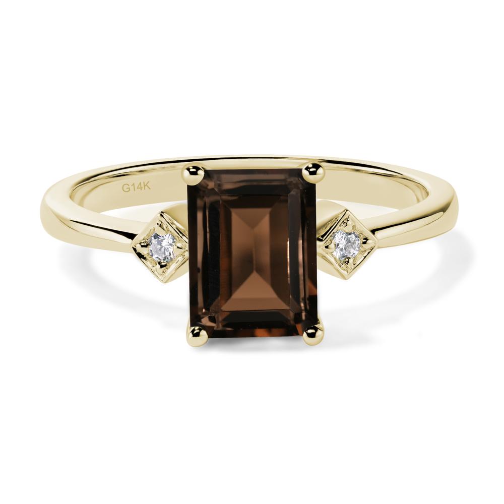 Emerald Cut Smoky Quartz Engagement Ring - LUO Jewelry #metal_14k yellow gold