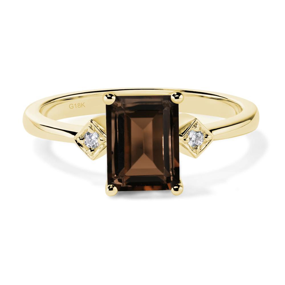 Emerald Cut Smoky Quartz Engagement Ring - LUO Jewelry #metal_18k yellow gold