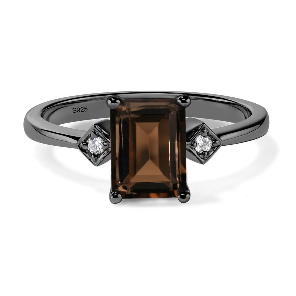 Emerald Cut Smoky Quartz Engagement Ring - LUO Jewelry #metal_black finish sterling silver