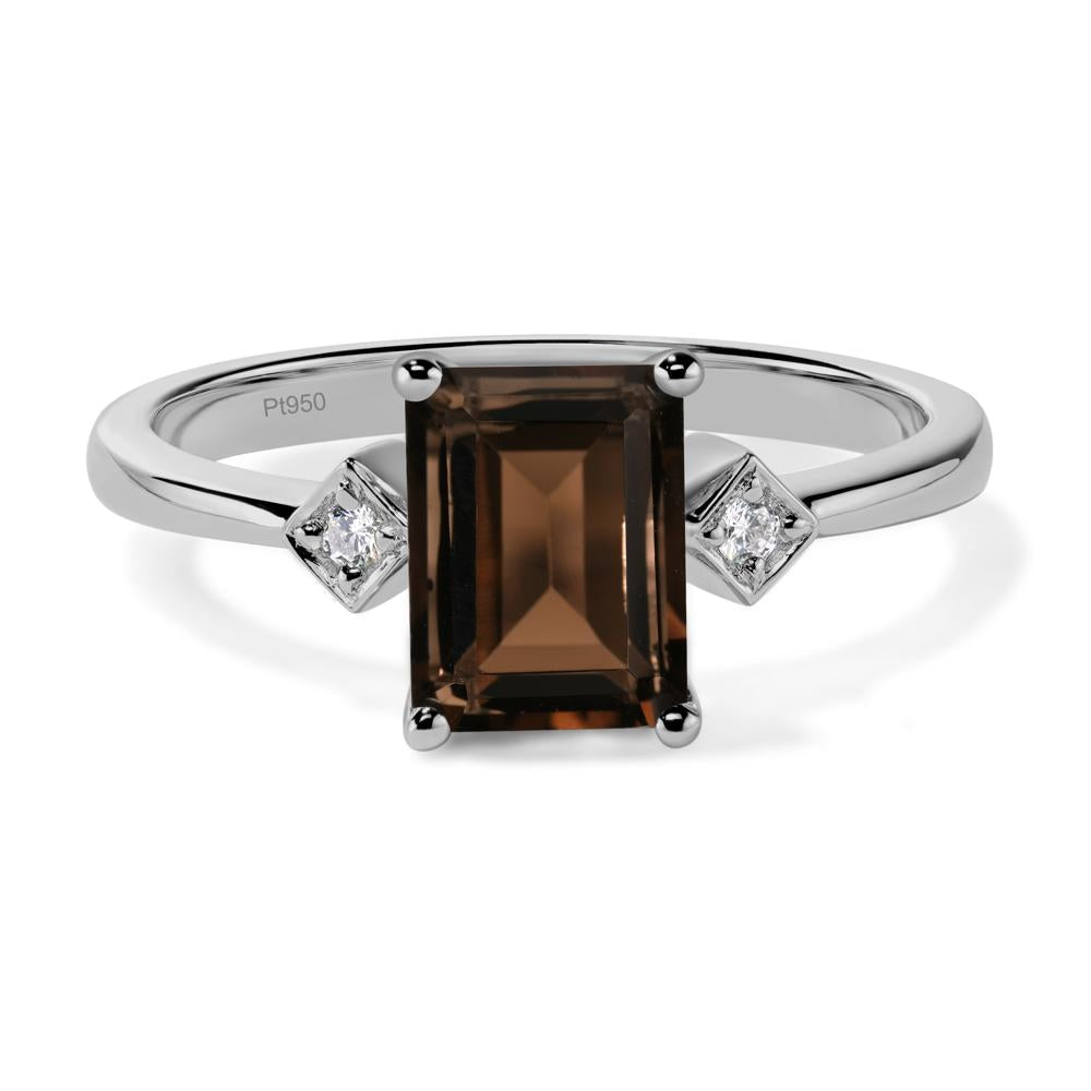 Emerald Cut Smoky Quartz Engagement Ring - LUO Jewelry #metal_platinum