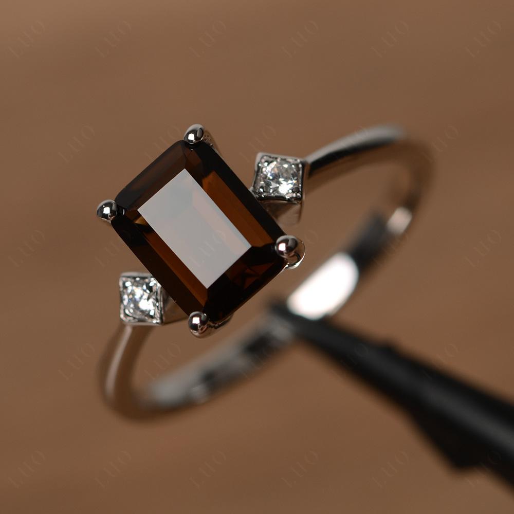 Emerald Cut Smoky Quartz Engagement Ring - LUO Jewelry