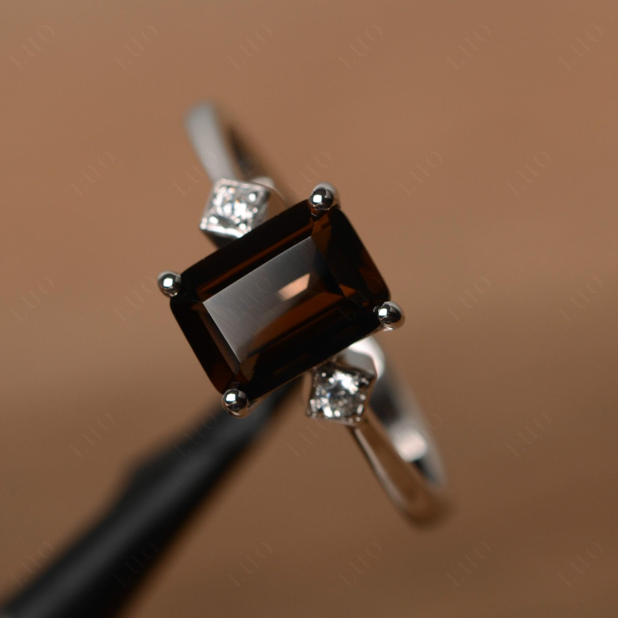 Emerald Cut Smoky Quartz Engagement Ring - LUO Jewelry