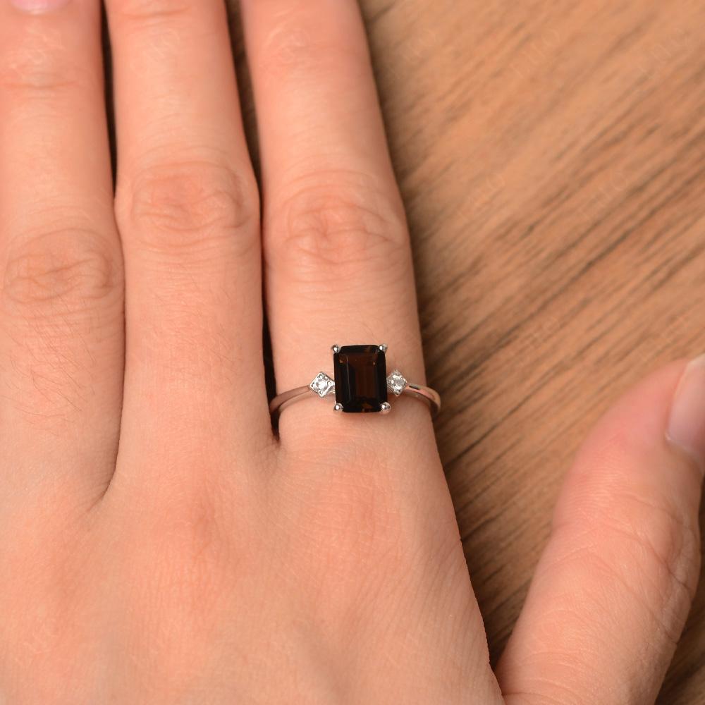 Emerald Cut Smoky Quartz Engagement Ring - LUO Jewelry