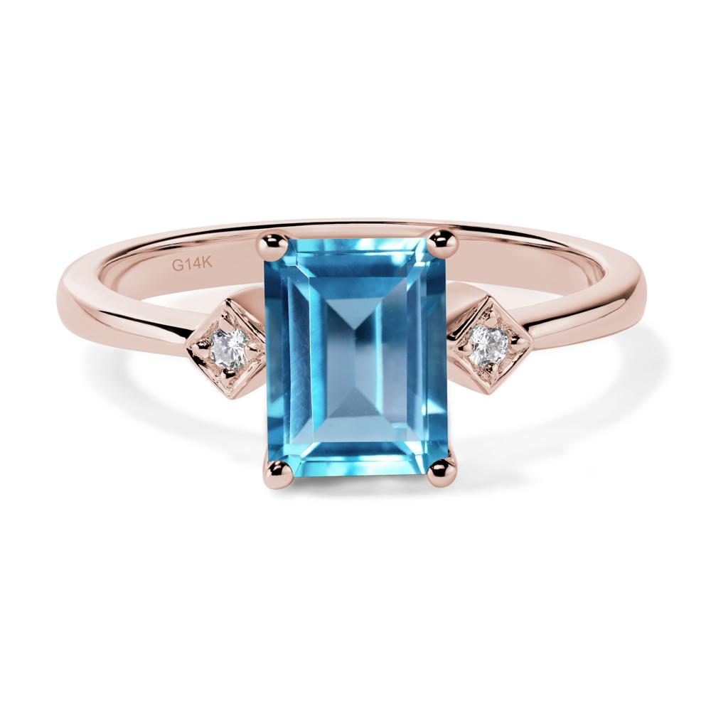 Emerald Cut Swiss Blue Topaz Engagement Ring - LUO Jewelry #metal_14k rose gold