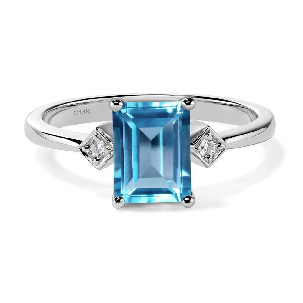 Emerald Cut Swiss Blue Topaz Engagement Ring - LUO Jewelry #metal_14k white gold