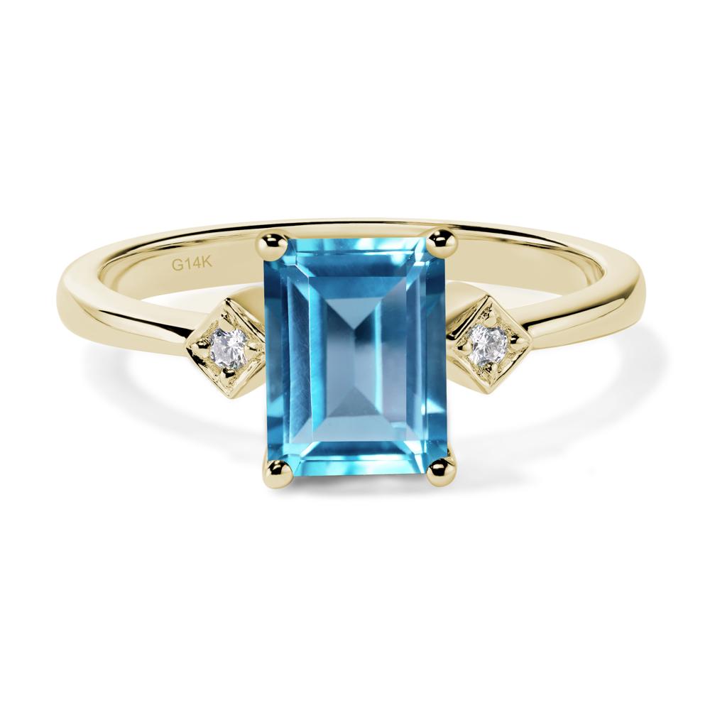 Emerald Cut Swiss Blue Topaz Engagement Ring - LUO Jewelry #metal_14k yellow gold