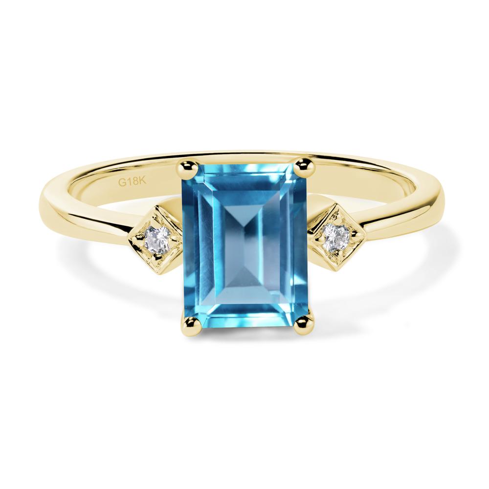 Emerald Cut Swiss Blue Topaz Engagement Ring - LUO Jewelry #metal_18k yellow gold